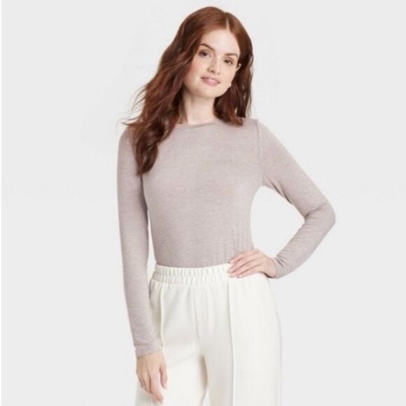 FREE with purchase, NWT a new day Women's Long Sleeve Brushed Tee - beige - Picture 1 of 3
